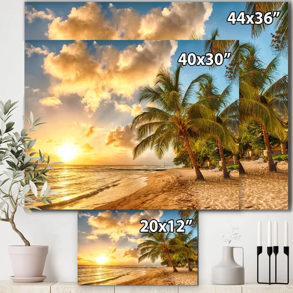 Designart &Gorgeous Beach of Island Barbados & Modern Seascape Canvas Artwork - Size: 46 inch x 36 inch