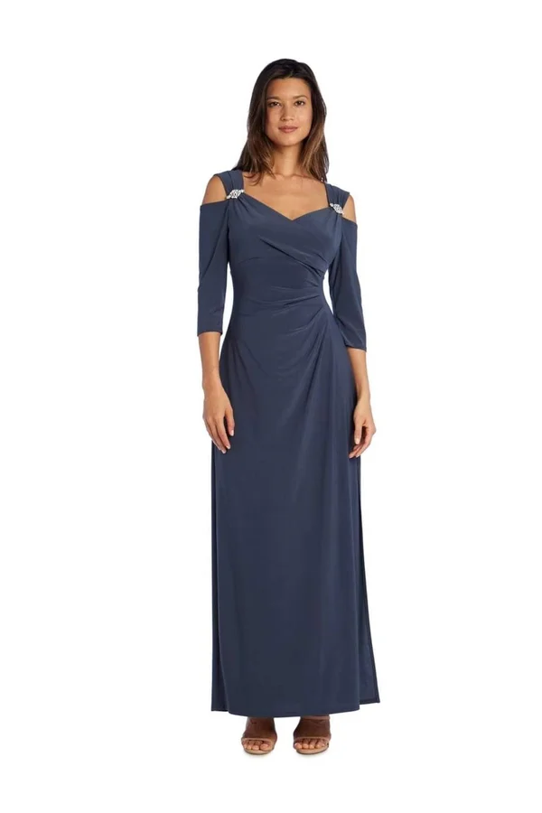 Ru0026M Richards Women's Empire Waist Cold Shoulder Dress with Sleeves 6, Coal