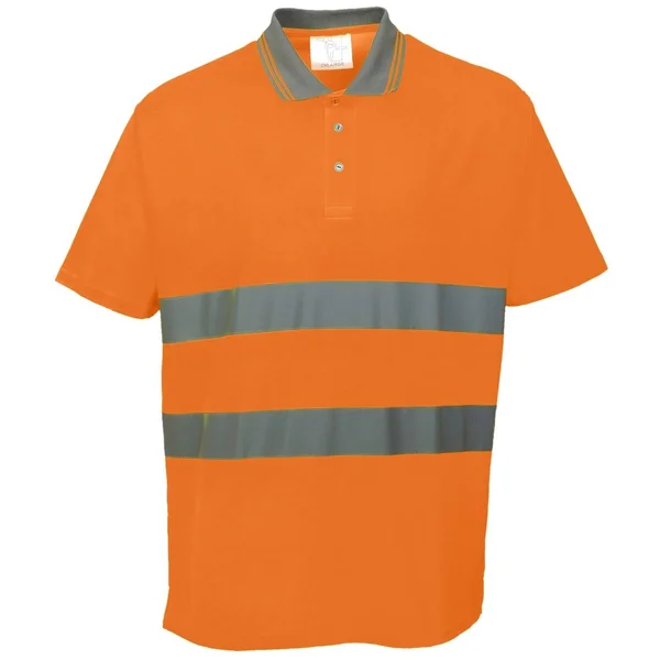 Portwest Cotton Comfort Reflective Safety Short Sleeve Polo Shirt (Pack of 2) Orange M
