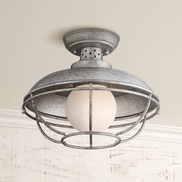 Franklin Park Rustic Farmhouse Outdoor Ceiling Light Galvanized Steel Cage 12x22 W
