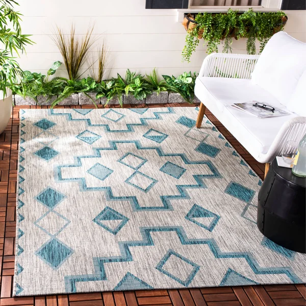 Safavieh 6&-7x22 x 6&-7x22 Round Courtyard CY8533-37121 Aqua - Grey Rug