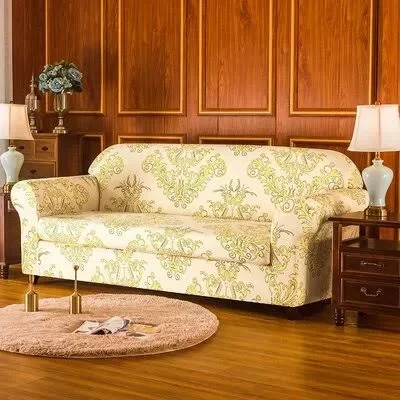 Flower Printed Stretch Box Cushion Sofa Slipcover House of Hampton Color: Yellow
