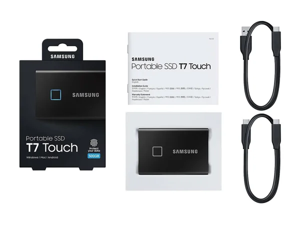 Samsung Portable SSD T7 Touch 500 GB External SSD - MU-PC500K - USB 3.2 Gen 2 - USB-C