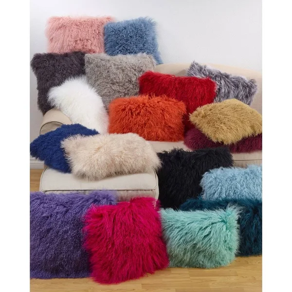 Saro 3564.GL1436B 14 x 36 in. Oblong Gold Mongolian Lamb Fur Throw Pillow with Poly Filling
