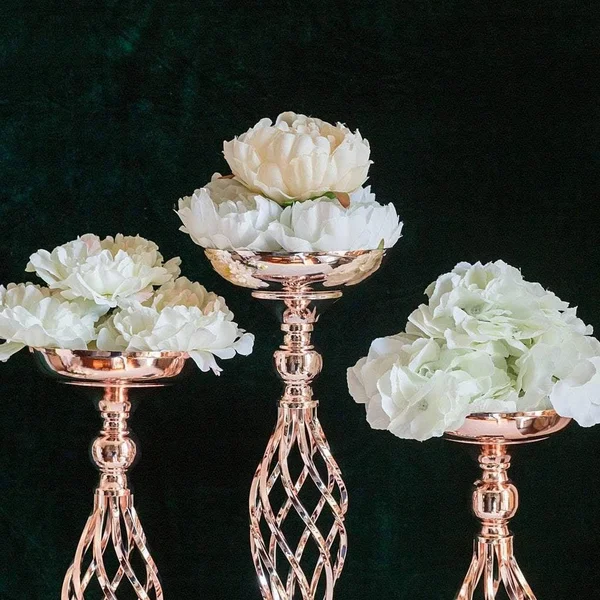 Balsacircle 2 Pcs 26 inch Tall Rose Gold Metal Candle Holder Vase Centerpieces, Pink