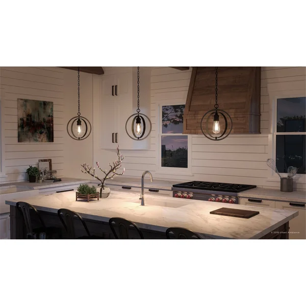 Luxury Vintage Pendant Light, 14x22H x 12x22W, with Modern Farmhouse Style, Charcoal Finish by Urban Ambiance UHP2214