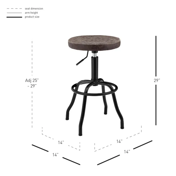 New Pacific Direct Eaton PU Leather Gaslift Backless Swivel Bar Stool, Vintage Coffee Brown