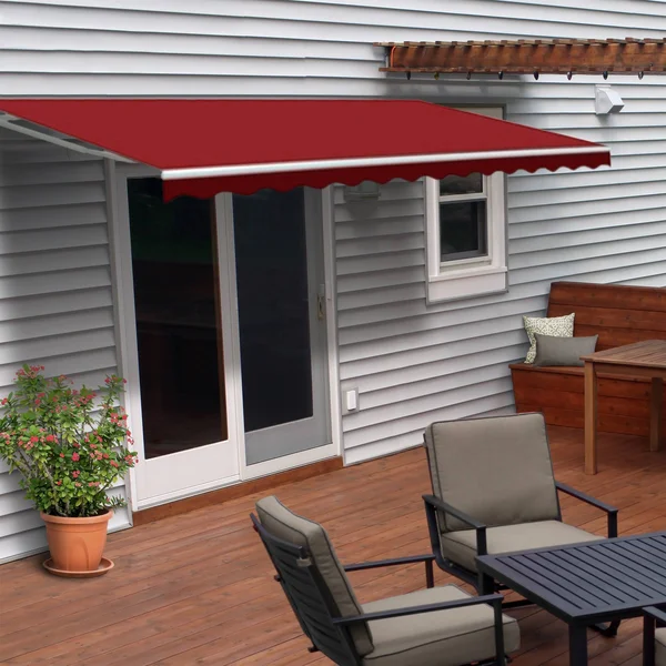 Aleko 12&x10& Retractable Patio Awning - Burgundy Color