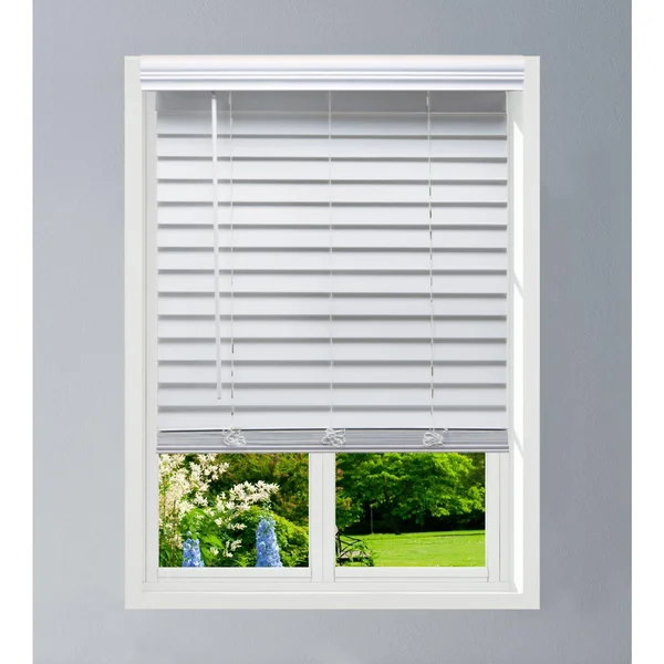 Linen Avenue Custom Cordless Partial Inside Mount Faux Wood Blinds - 40.5 W x 72 H, White