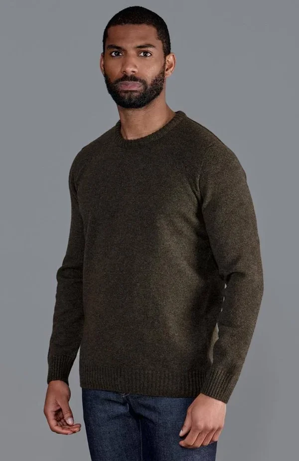 Mens 100% British Lambswool Crew Neck Jumper, Acorn, M
