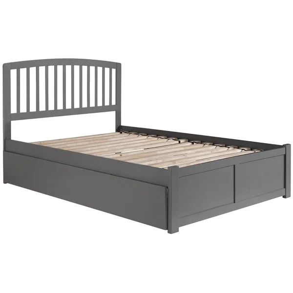 Atlantic Furniture Richmond Grey Full Platform Bed with Flat Panel Foot Board and Twin Urban Trundle
