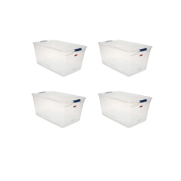 Rubbermaid Cleverstore 95 Quartt Latching Plastic Storage Container & Lid, Clear