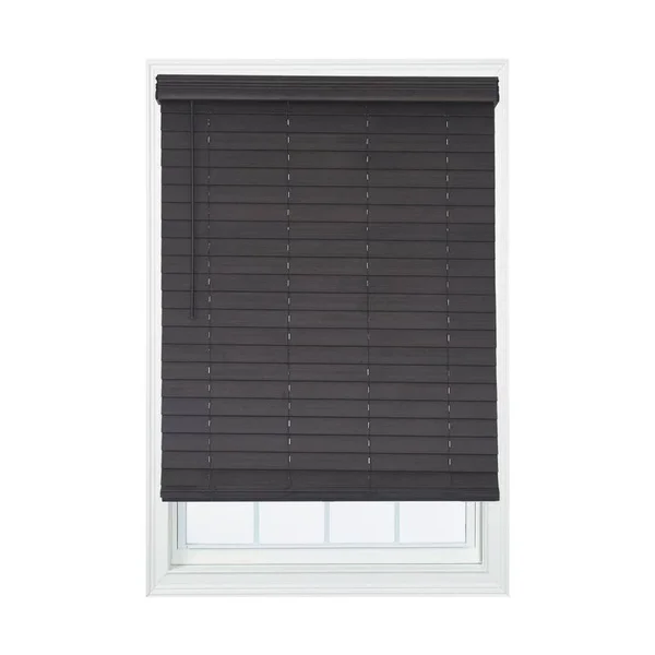 Allen + Roth 2.5-in Slat Width 63-in x 72-in Cordless Walnut Faux Wood Room Darkening Horizontal Blinds in Brown - DFHSD6672-63