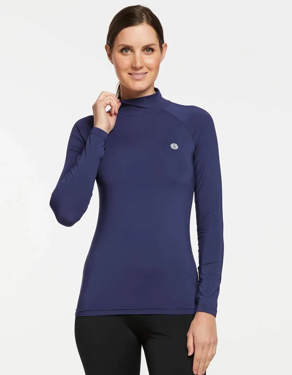 UPF 50+ Sun Protective Turtleneck Base Layer for Women, Solbari Silver