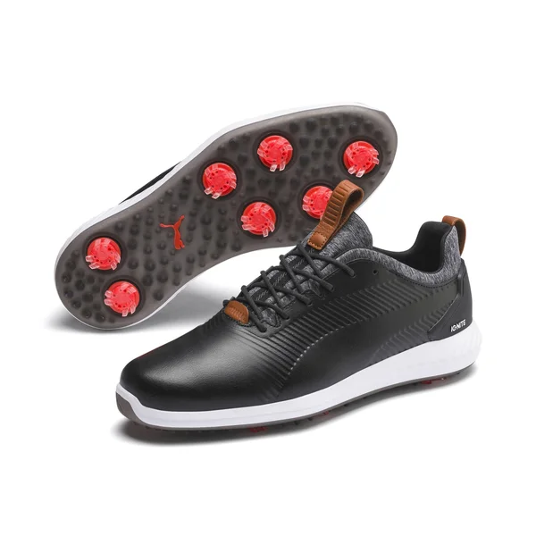Puma Ignite PWRADAPT Leather 2.0 Black Men's Golf Shoes, Size 7.5