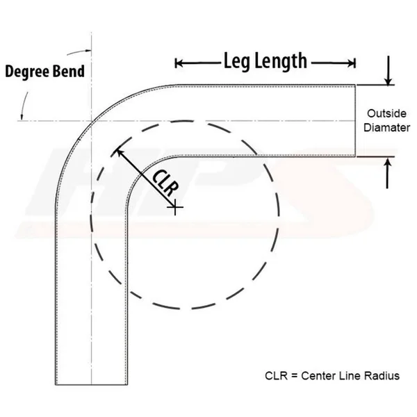 HPS 3.25x22 OD 60 Degree Bend 6061 Aluminum Elbow Pipe 16 Gauge w/ 3.25x22 Clr