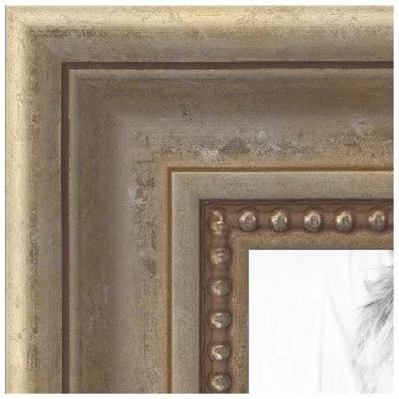 ArtToFrames 13x19 inch Aged White Gold Picture Frame, This Silver Wood Poster Frame Is Great for Your Art or Photos, Comes with