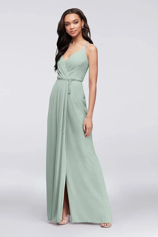 David&s Bridal Double-Strap Long Georgette Bridesmaid Wrap Bridesmaid Dress - Quartz (White) - 12
