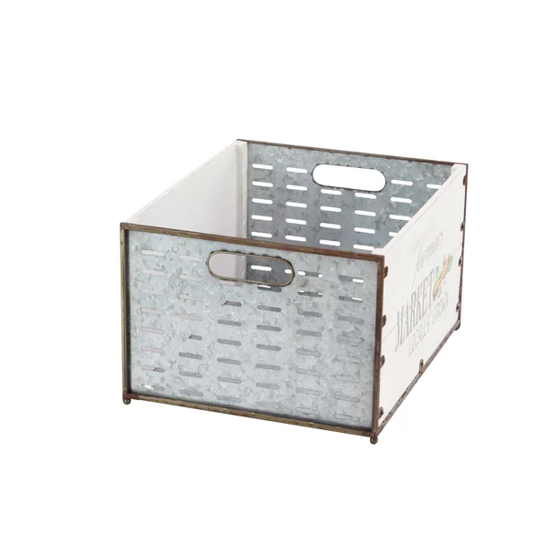Set of 3 Fir Wood and Iron Market Crate Planters - White