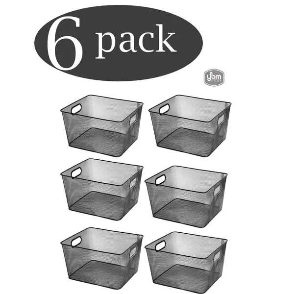 YBM Home Wire Mesh Open Bin Basket Black 10 in. L x 9 in. W x 6 in. H 6 Pack