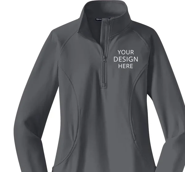 Custom Printed Sport - Tek Women's Ladies Sport-wick? Stretch 1/2-Zip Pullover, Size: XL, Charcoal Grey