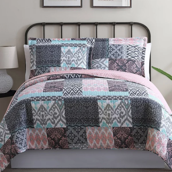 100% Cotton 3 Piece Printed Reversible Quilt Set - Sylvia King