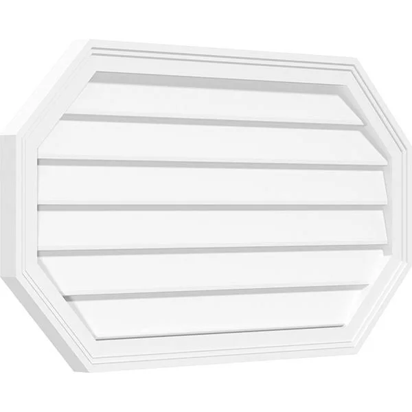 Ekena Millwork GVPOH18X1402SN 18x22W x 14x22H Horizontal Elongated Octagon Surface Mount PVC Gable Vent: Non-Functional, 2x22W x