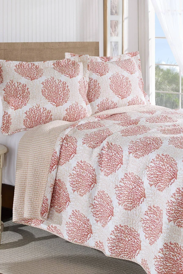 Laura Ashley Coral Coast Quilt Set King