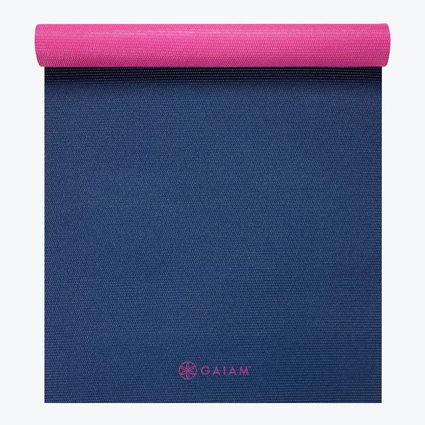 Gaiam 2-Color Yoga Mat - Navy/Pink, 3mm