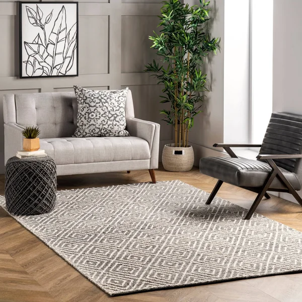 nuLOOM Flora Handmade Textured Diamonds Wool Area Rug - Size: 5& x 8&