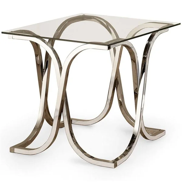Bowery Hill Glass Top Accent End Table in Chrome