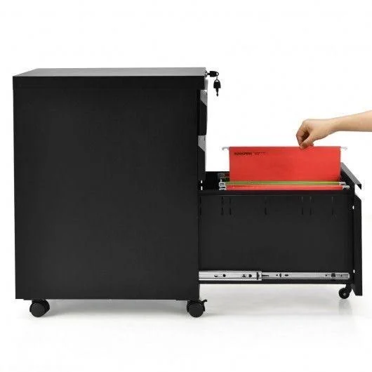 3-Drawer Mobile File Cabinet STEE with Lock-Black