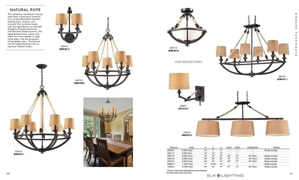 Elk Lighting 63019-6 Natural Rope 6 Light Chandelier in Aged Bronze