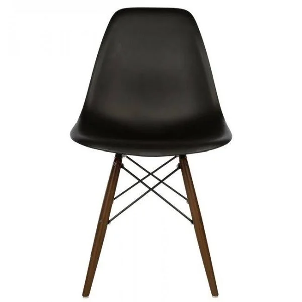 Contemporary Retro Molded Style Black Accent Plastic Dining Shell Chair with Dark Walnut Wood Eiffel Legs (Set of 2)