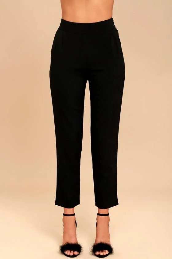 Lulus - Kick It Black High-Waisted Trouser Pants, Size Small, 100% Polyester