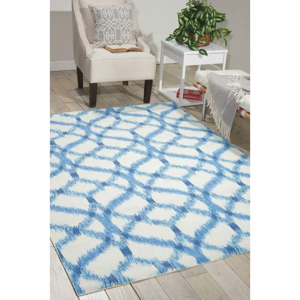Naples Trellis Ikat Aegean Indoor/ Outdoor Area Rug by Havenside Home (8&6x22 Square - Blue)