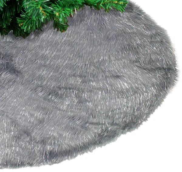 Fennco Styles Holiday Christmas Decorative Exquisite Faux Fur with Silver Metallic Thread Tree Skirt - 2 Colors Grey, 56x22 Rou