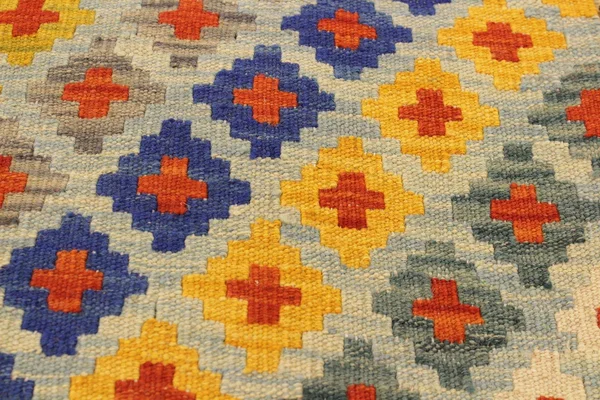 Kilim Arya Rosalba Blue/Orange Wool Rug - 3& 6x22 x 5& 3