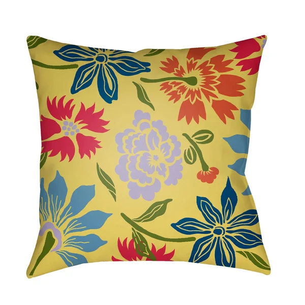 20x22 Yellow and Red Flowers Printed Square Throw Pillow Cover