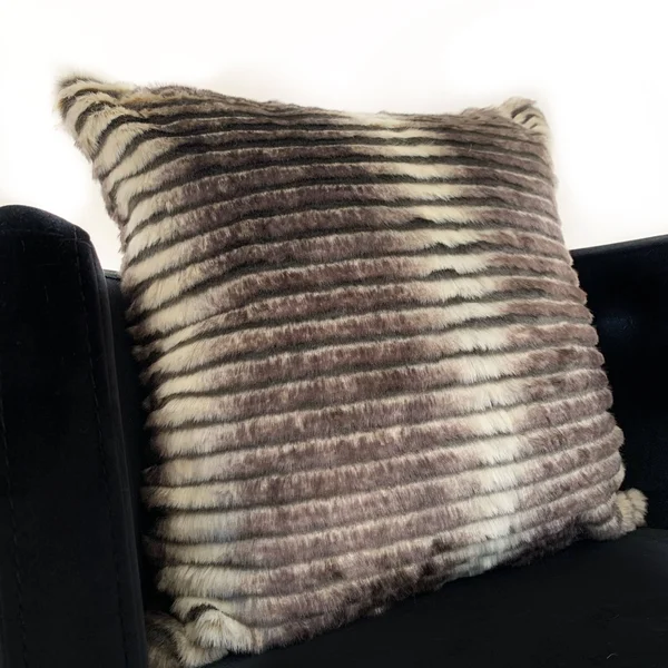 Plutus 20x22 x 26x22 Animal Faux Fur Luxury Throw Pillow in Gray and Taupe