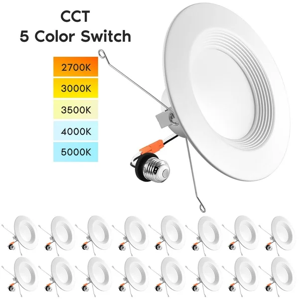 Luxrite 5/6x22 LED Recessed Downlight - Color Selectable 2700K - 5000K, Dimmable Can Light, 1100lm, Baffle Trim 16-Pack