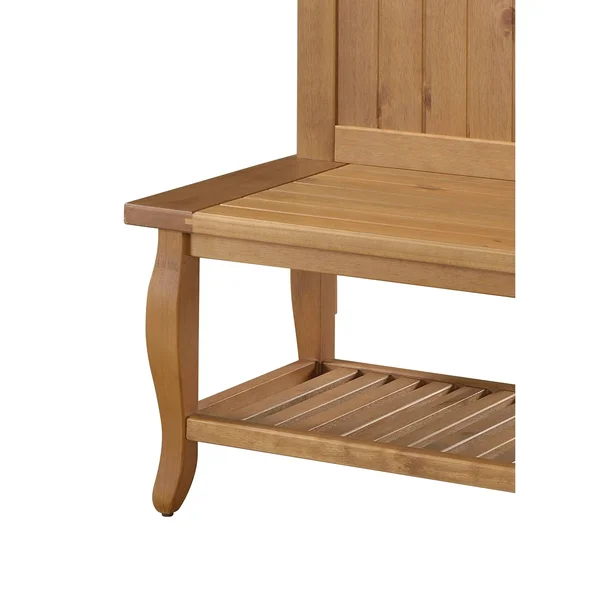Benzara Bm144098 Spacious Wooden Hall Tree with Built in Bench and Curved Legs Brown