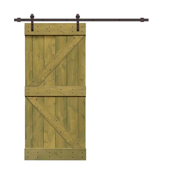 CALHOME K Series 30 in. x 84 in. Solid Jungle Green Stained Pine Wood Interior Sliding Barn Door with Hardware Kit