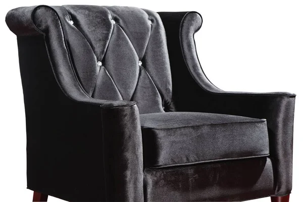 Armen Living Barrister Chair - Black Velvet with Crystal Buttons