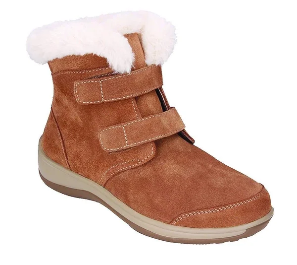 OrthoFeet Women's Florence Faux Fur Bootie - Camel Suede