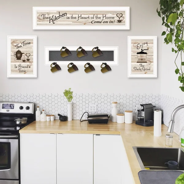 Kitchen Collection IV 4-Piece Vignette with 1-(7Pegs) Mug Rack - White Frame