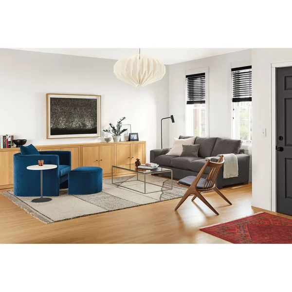 Room & Board, Modern Aria 27 Diameter 22H Round End Table, Walnut Top w/ Stainless Steel Frame Base