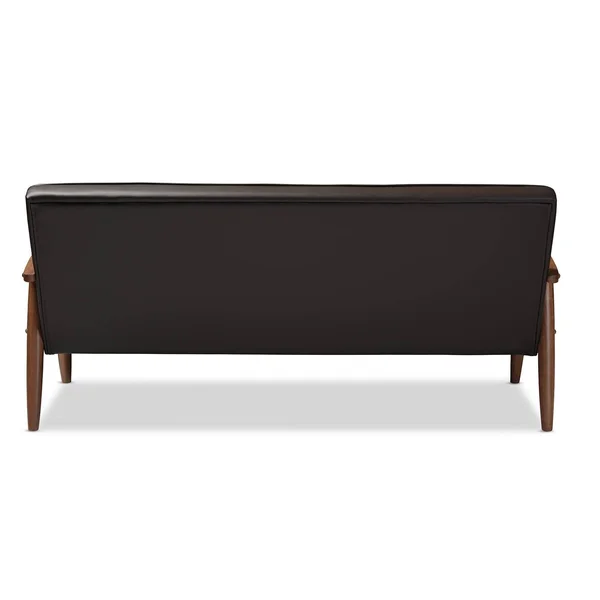 Baxton Studio Sorrento Mid Century Retro Modern Faux Leather Upholstered Wooden 3 Seater Sofa, Dark Brown