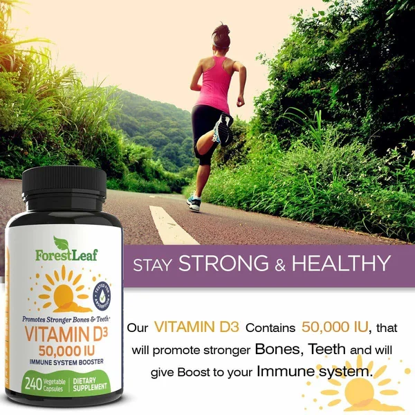 Vitamin D3 50, 000 IU Weekly Supplement - 240 Vegetable Capsules - for Bones, Teeth, Immune System and Muscle Function - by Fores