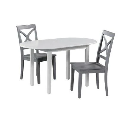 Leslie 3 Piece Extendable Solid Wood Dining Set Highland Dunes Chair Color: Gray